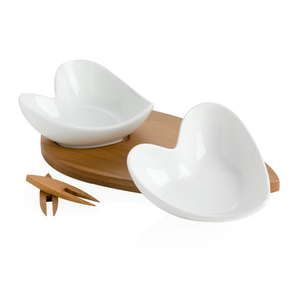 Set di 2 ciotole da portata con vassoio in bambù e due spiedini Coeur Blanc - Brandani-image-2