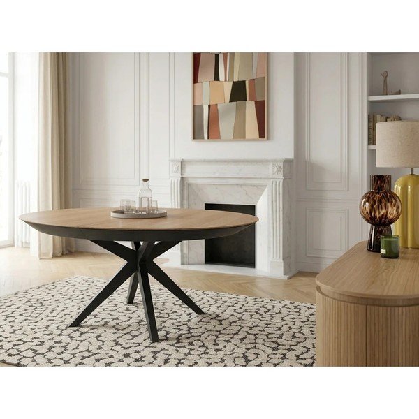 Tavolo da pranzo rotondo con piano effetto rovere allungabile con estensione ø 127 cm Judith – Bobochic Paris-image-2