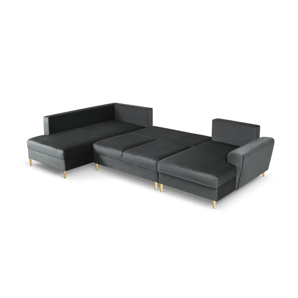 Divano angolare grigio scuro allungabile e con contenitore (con penisola a sinistra/a U) con rivestimento in velluto Kyoto – Cosmopolitan Design-image-2