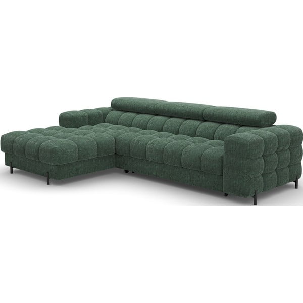 Divano angolare verde allungabile/con contenitore (con penisola a sinistra/con chaise lounge) con rivestimento in bouclé Felro – ELTAP