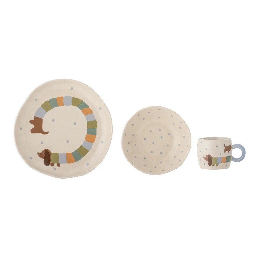 Set da pranzo per bambini in gres 3 pz Charlie – Bloomingville Mini | Set di piatti e stoviglie per bambini