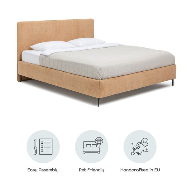 Letto matrimoniale imbottito color senape con rete inclusa 180x200 cm Noira Slim – Bonami Selection-image-4