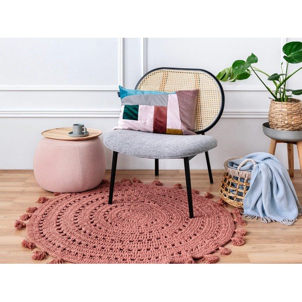 Tappeto a mano in cotone rosa antico, ø 120 cm Nila - Nattiot-image-1