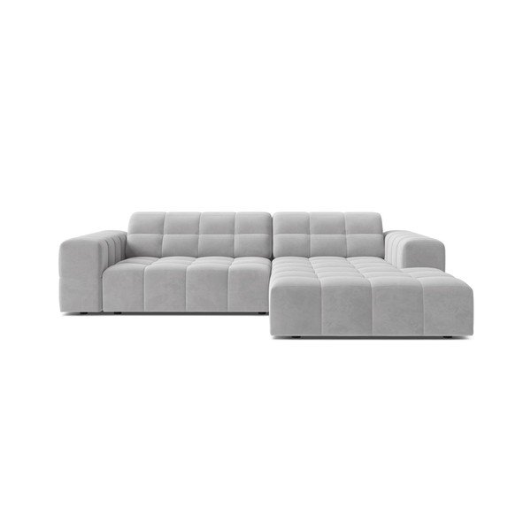 Divano angolare grigio chiaro (con penisola a destra/con chaise lounge) con rivestimento in velluto Chicago – Cosmopolitan Design