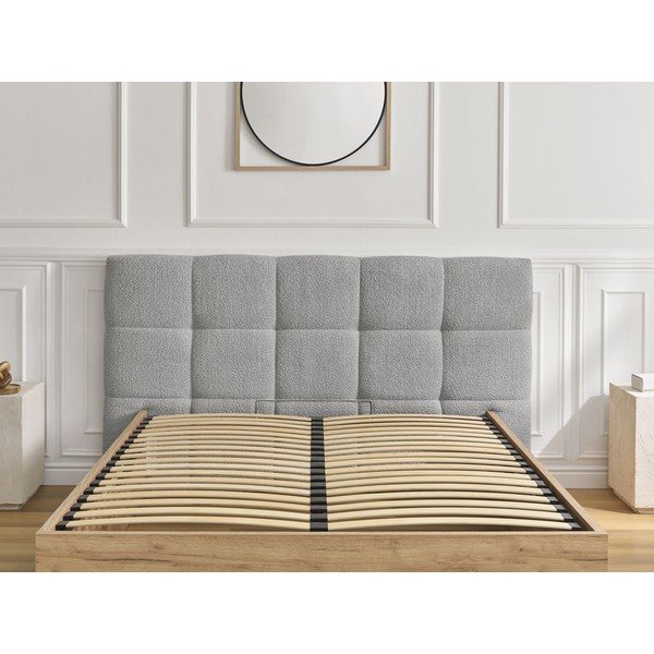 Letto matrimoniale imbottito/in truciolato grigio imbottito con contenitore con rete inclusa 160x200 cm Kumo – Bobochic Paris-image-3