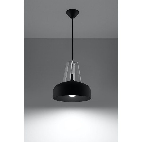 Apparecchio a sospensione nero con paralume in legno/metallo ø 30 cm Olla - Sollux-image-2