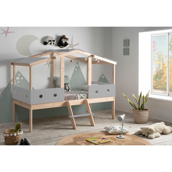 Letto rialzato grigio per bambini 90 x 190 cm Compte - Marckeric-image-1