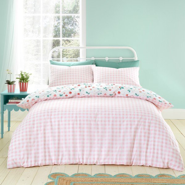Biancheria da letto singola bianca e rosa 135x200 cm Strawberry Garden - Catherine Lansfield-image-3