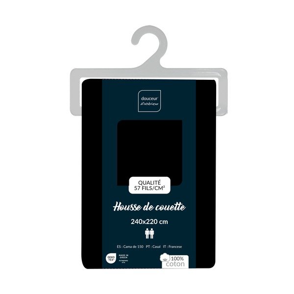 Copripiumino nero in cotone per letto matrimoniale/per letto esteso 240x220 cm Lina – douceur d'intérieur-image-2