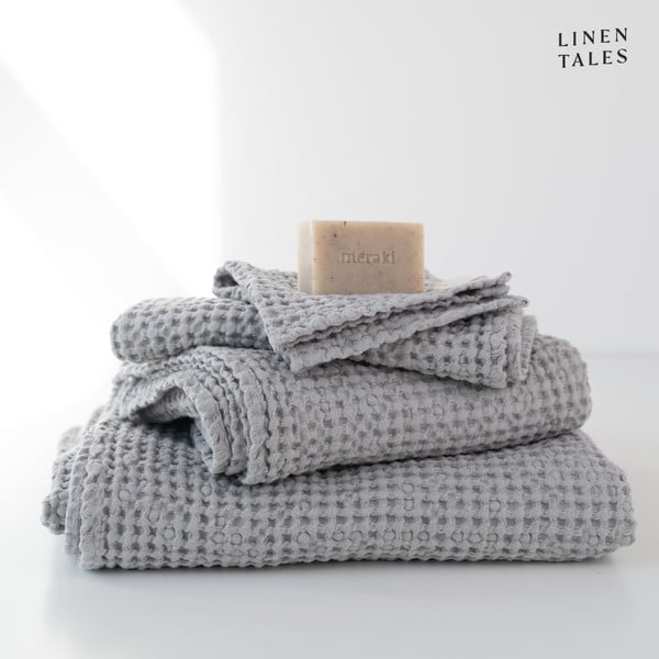 Asciugamani e teli da bagno grigio chiaro in un set di 3 pezzi Light Grey - Linen Tales