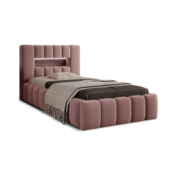 Letto singolo imbottito rosa con contenitore con rete inclusa 90x200 cm Lamica – ELTAP