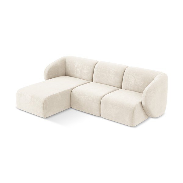 Divano angolare beige (con penisola a sinistra/con chaise lounge) con rivestimento in ciniglia Lani – Makamii-image-2