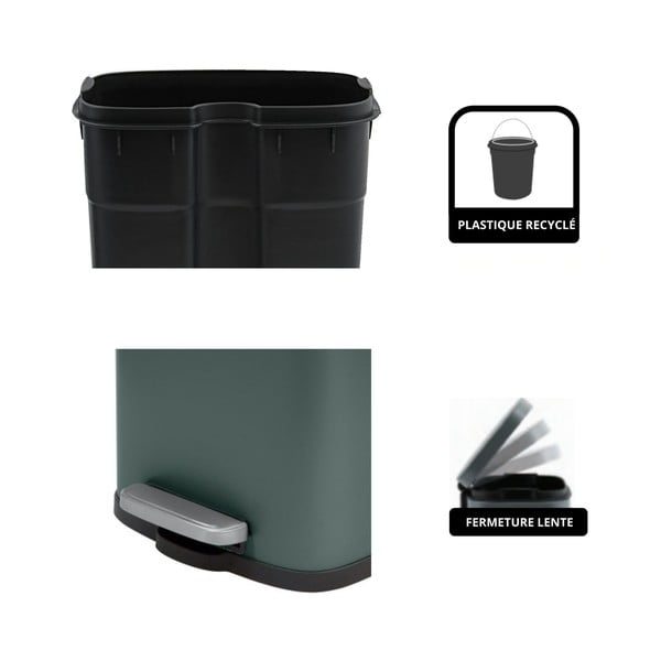 Cestino per la spazzatura verde scuro in acciaio con pedale 5 l   Akira – Spirella-image-3