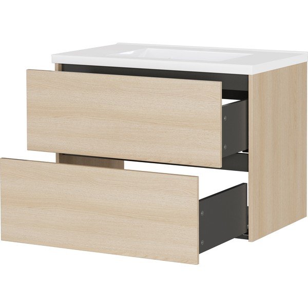 Mobile da lavabo di colore naturale con effetto rovere da appendere 81x61 cm Bodera – Germania-image-3
