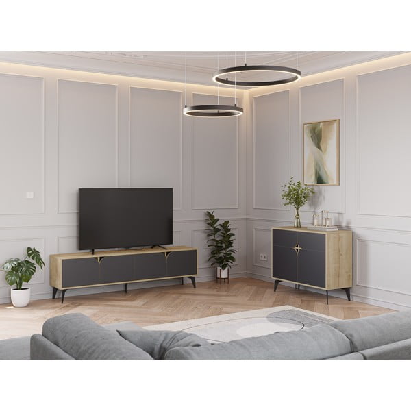 Mobile in rovere decorato in nero e naturale 95x79 cm Nola - Marckeric-image-1