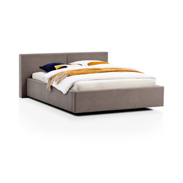 Letto matrimoniale imbottito marrone chiaro con contenitore con rete inclusa 140x200 cm Cube – Meise Möbel-image-4