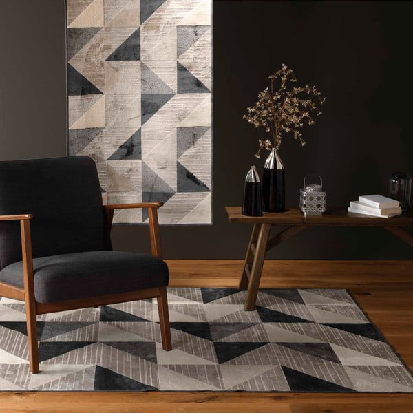 Tappeto grigio/beige in misto cotone 68x110 cm Graphic – douceur d'intérieur-image-2