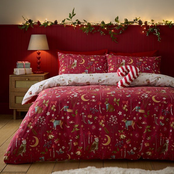 Set copripiumino e federa rosso per letto singolo 135x200 cm Christmas Enchanted Twilight – Catherine Lansfield