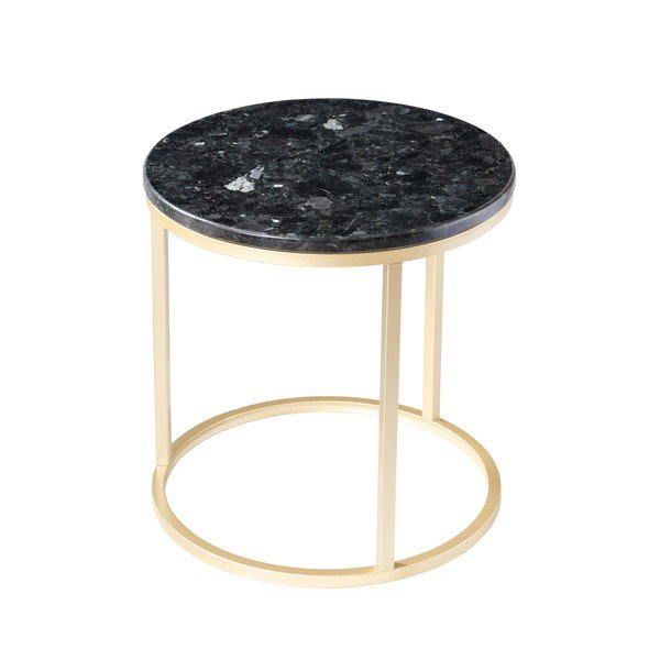 Tavolo in granito nero con base dorata Crystal, ⌀ 50 cm Crystal Labradorite - RGE