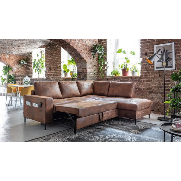 Divano letto angolare in similpelle marrone (angolo destro) Lofty Lilly - Miuform-image-4