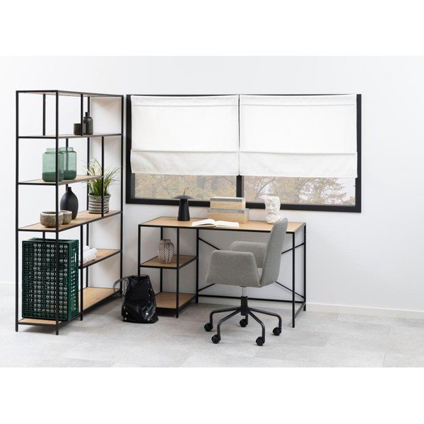 Libreria nera-color legno naturale effetto rovere 135x185 cm Seaford - Actona-image-1