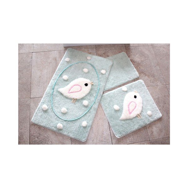 Set di tre tappetini da bagno blu Alouette - Foutastic
