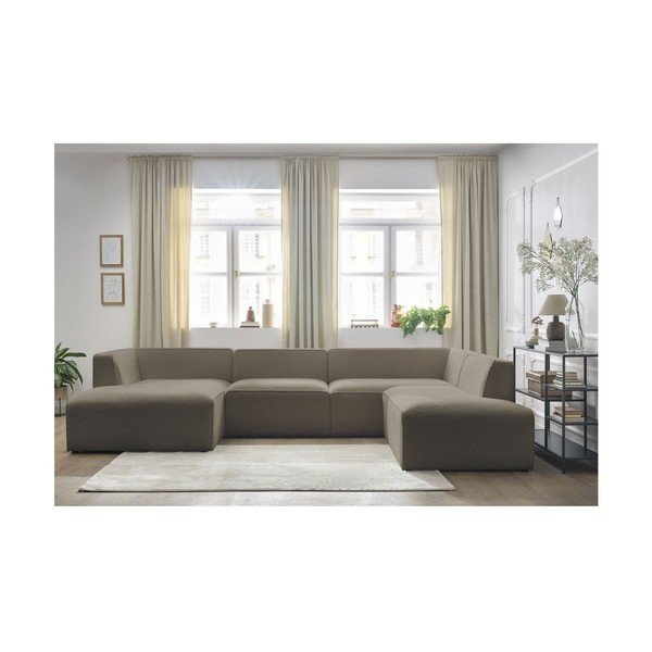 Divano angolare componibile marrone (penisola a destra/a U) con rivestimento in bouclé Megeve – Bobochic Paris-image-1
