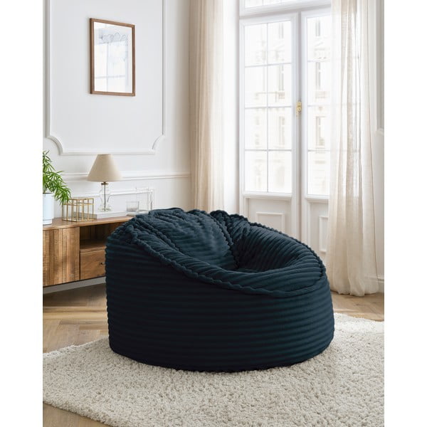 Puof a sacco blu scuro con rivestimento in velluto a coste Socrate – Bobochic Paris-image-1