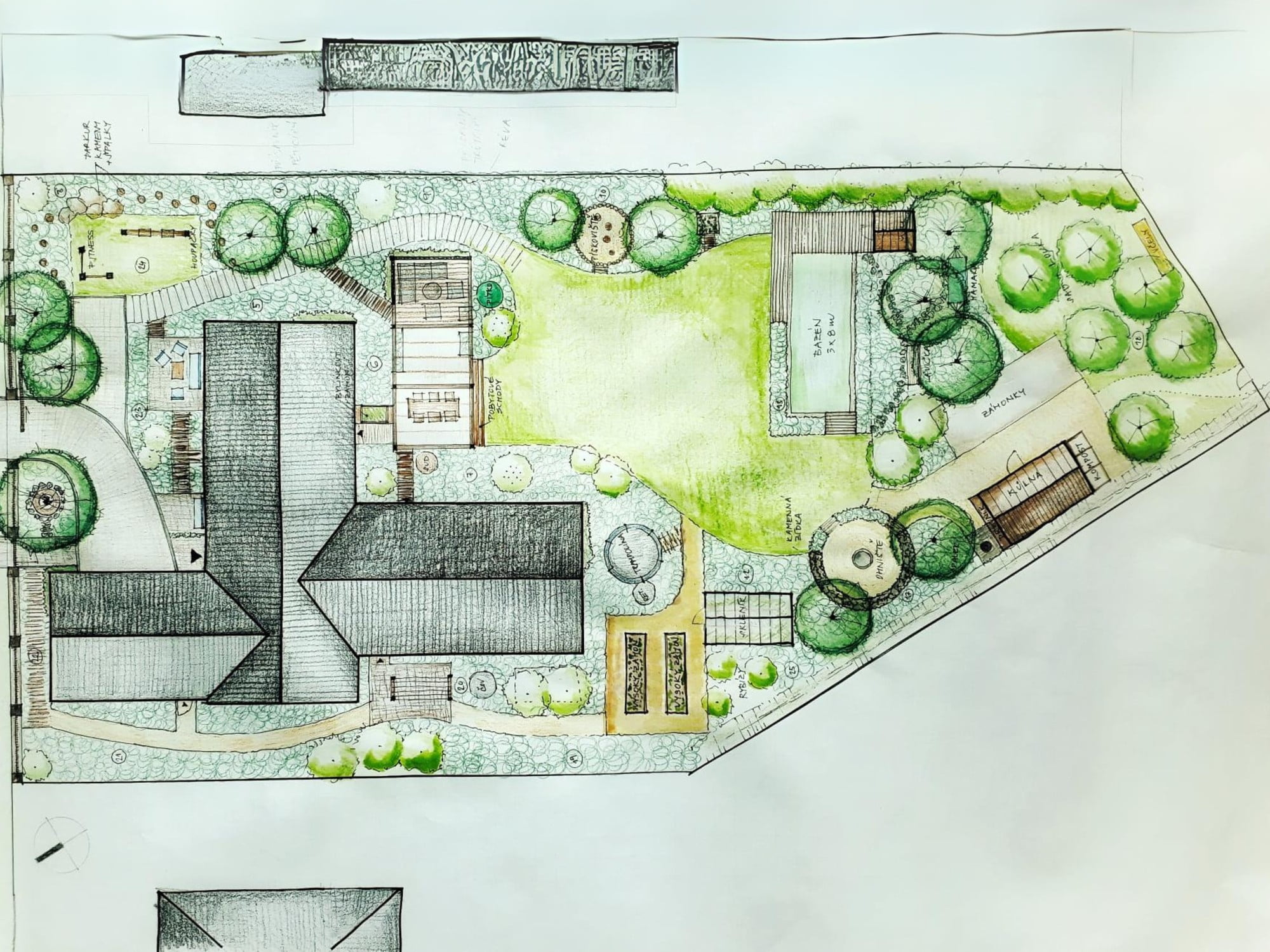 Utilizza pastelli colorati per la progettazione del giardino.