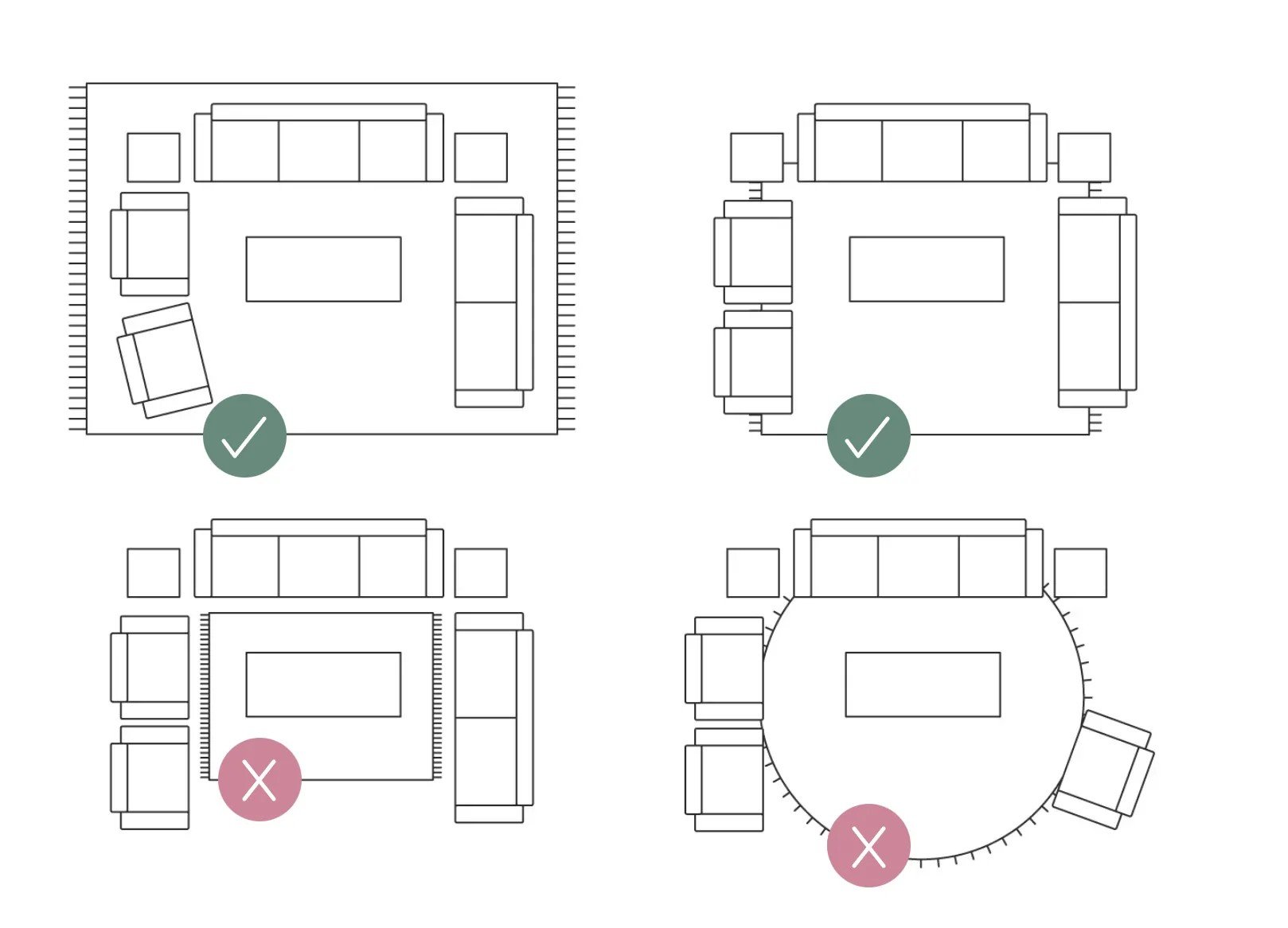 Come scegliere un tappeto? Opta per un formato più grande, così la stanza sembrerà più armoniosa. Un tappeto rotondo potrebbe essere un problema, perché si abbina meglio ai mobili rotondi.