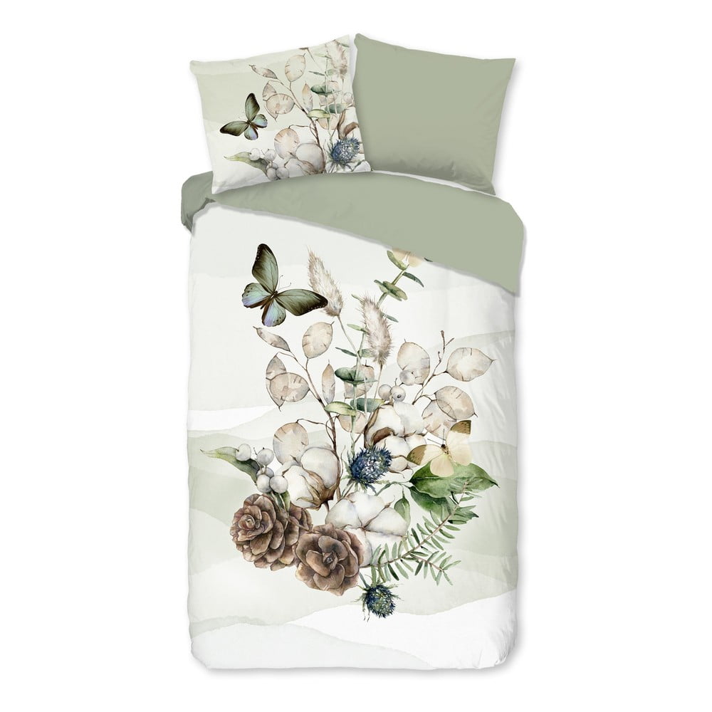 Set lenzuola letto una piazza e mezza in flanella verde-crema 140x220 cm Marjan - Good Morning | Biancheria da letto