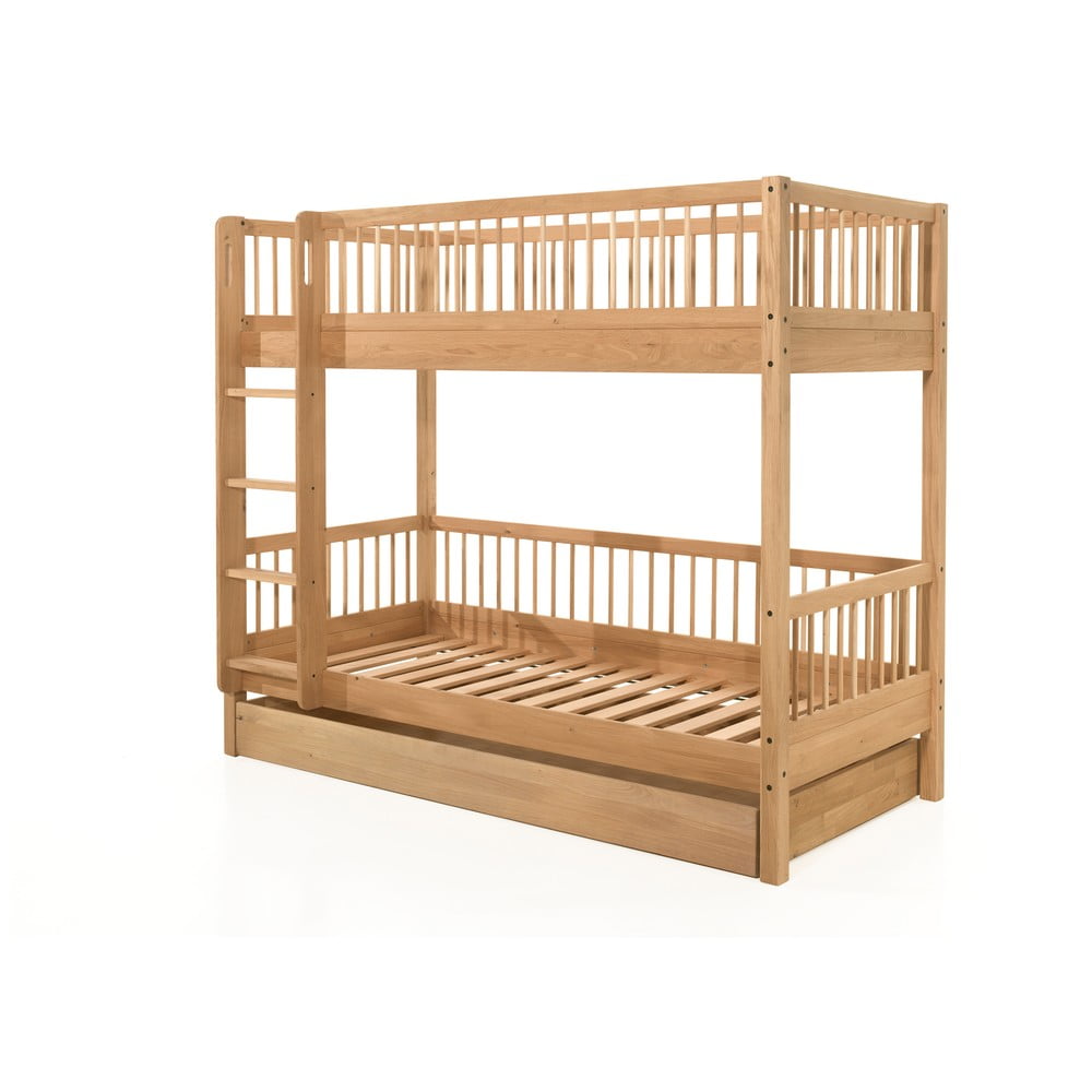 Letto da bambini a castello/estraibile di colore naturale in rovere massiccio con contenitore con rete inclusa 90x200 cm Forrest – Vipack | Letti per bambini