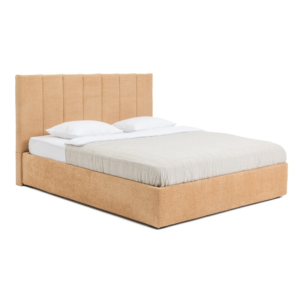Letto matrimoniale imbottito color senape con contenitore, materasso e rete inclusi 180x200 cm Thessa Bold Line – Bonami Selection | Letti matrimoniali