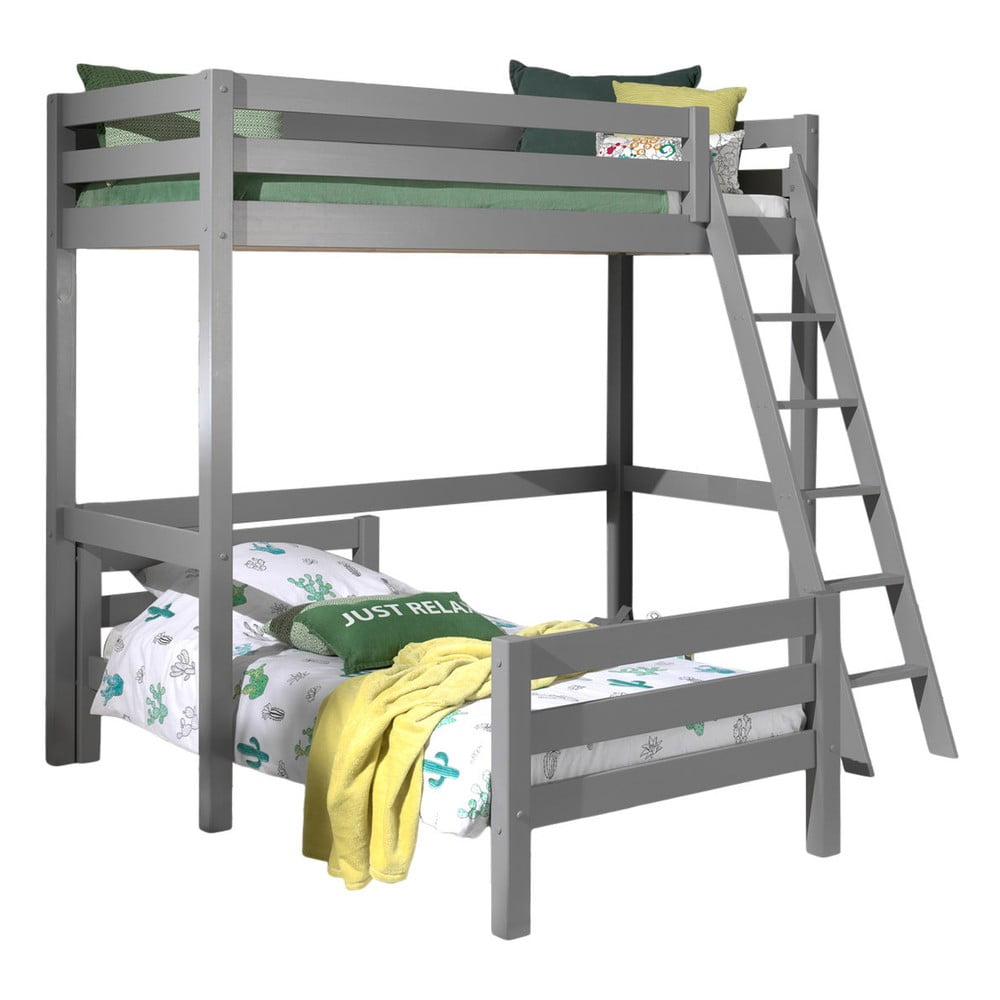 Letto a castello grigio per bambini in legno di pino PINO - Vipack | Letti per bambini