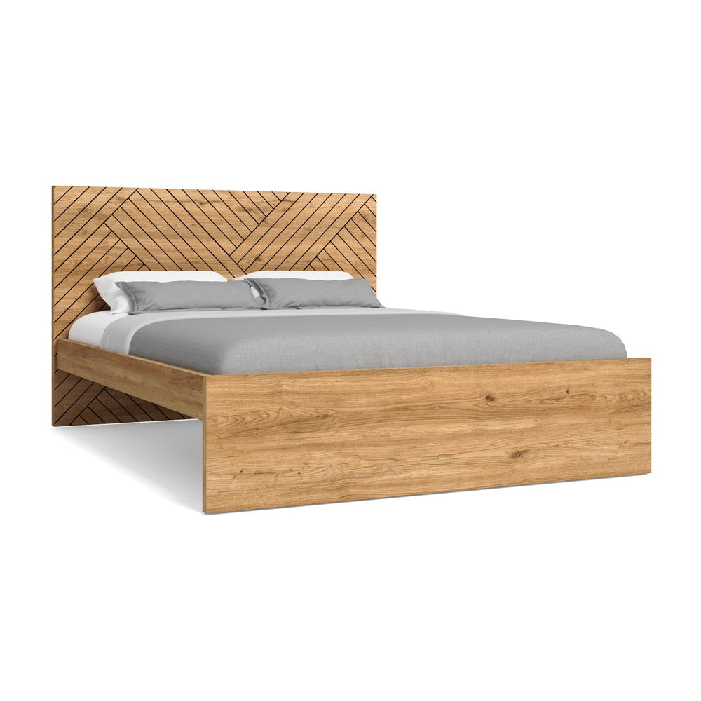 Letto matrimoniale in legno di quercia di colore naturale 160x200 cm Zebra - Marckeric | Letti matrimoniali