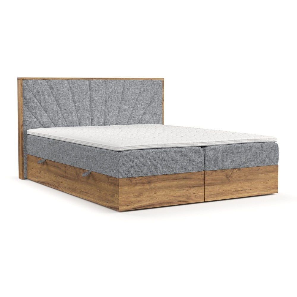 Letto boxspring con contenitore in grigio-naturale 160x200 cm Asahi - Maison de Rêve | Letti boxspring