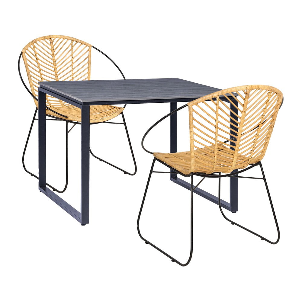 Set di 2 sedie da pranzo in rattan Carla e tavolo nero Strong - Bonami Essentials | Set per zona pranzo da giardino