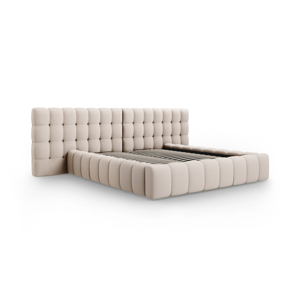 Letto matrimoniale imbottito beige con spazio contenitivo e rete 160x200 cm Mamaia - Micadoni Home | Letti matrimoniali