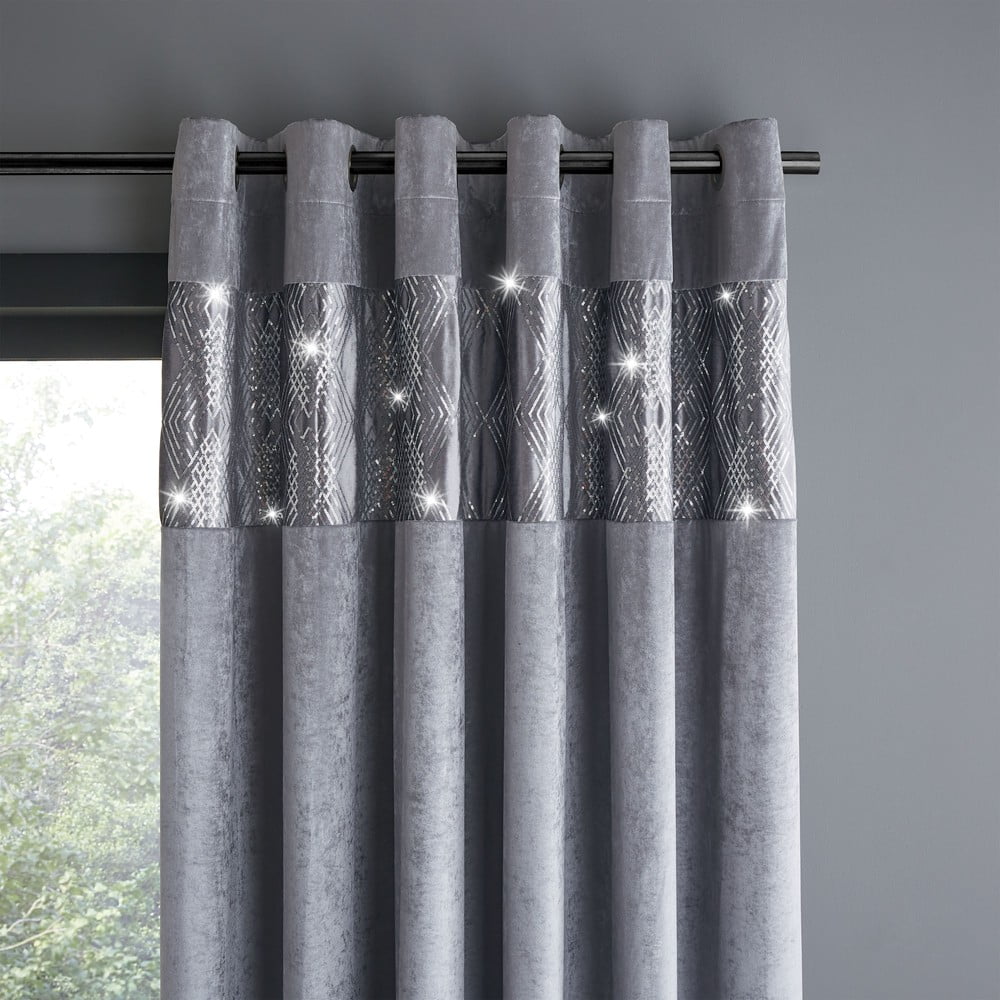 Tende grigie in set da 2 117x183 cm Crushed Velvet Glamour Sequin - Catherine Lansfield | Tende