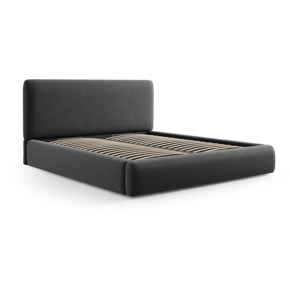 Letto matrimoniale imbottito grigio scuro con contenitore e doghe 140x200 cm Colonel - Cosmopolitan Design | Letti matrimoniali
