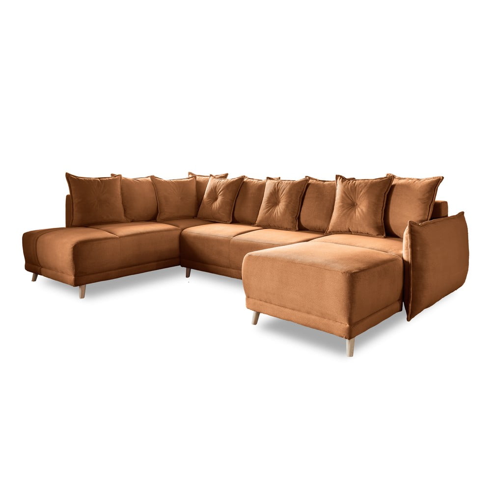Divano letto angolare in velluto a coste color mattone (angolo sinistro/"U") Lazy Lukka - Miuform | Divani ad angolo