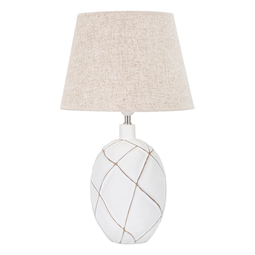 Lampada da tavolo con paralume in tessuto bianco e crema (altezza 60 cm) Lines - Mauro Ferretti | Abat-jour e lampade da tavolo