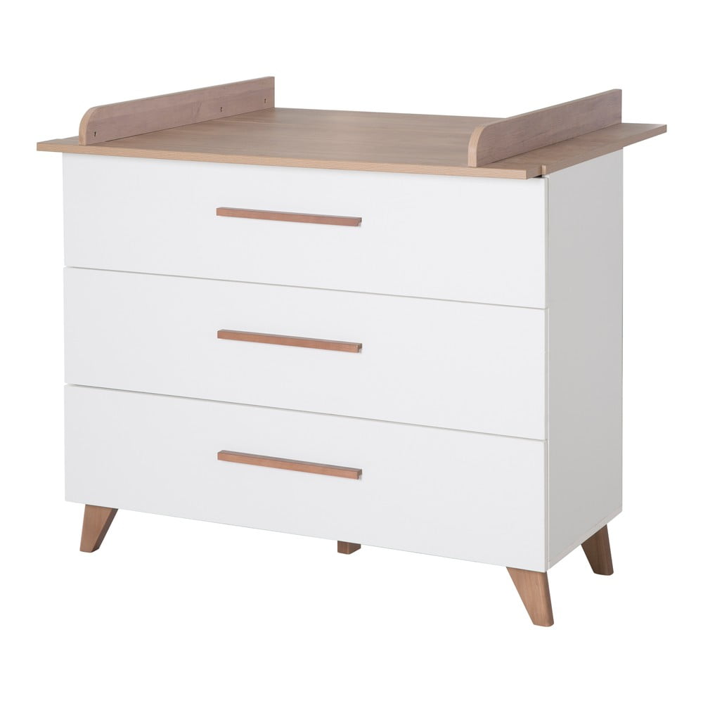 Cassettiera bassa per bambini in rovere con fasciatoio in bianco e naturale 110x98 cm - Roba | Cassettiere per bambini