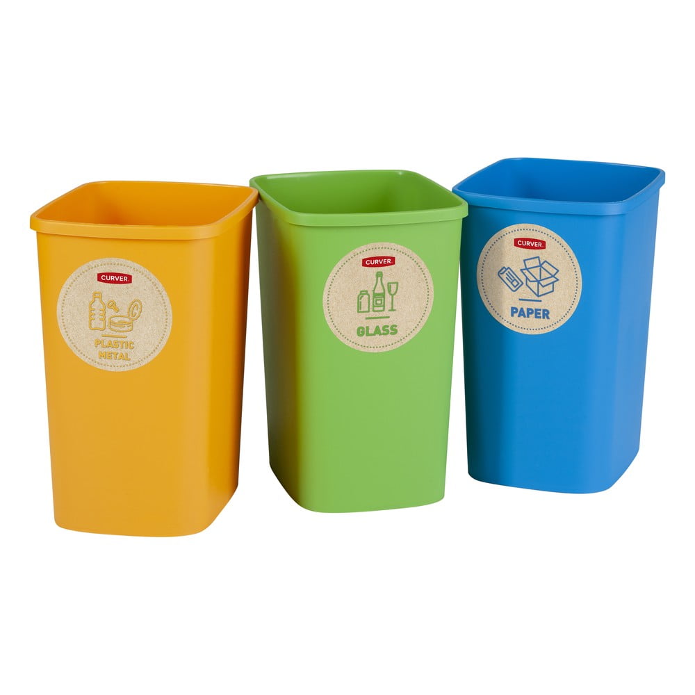 Set di 3 contenitori per raccolta differenziata, 9 l Eco - Cuver | Cestini per la spazzatura
