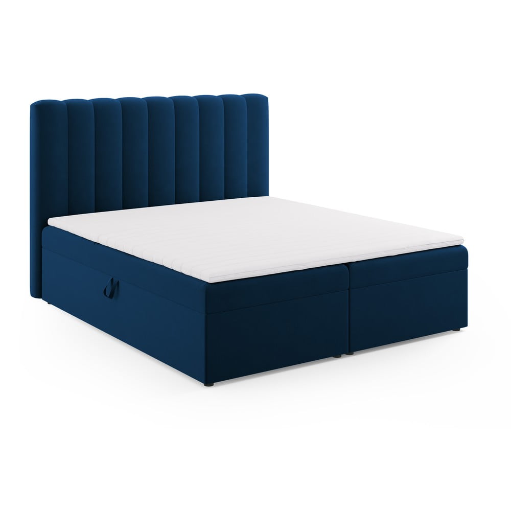 Letto boxspring blu scuro con contenitore 180x200 cm Gina - Milo Casa | Letti boxspring