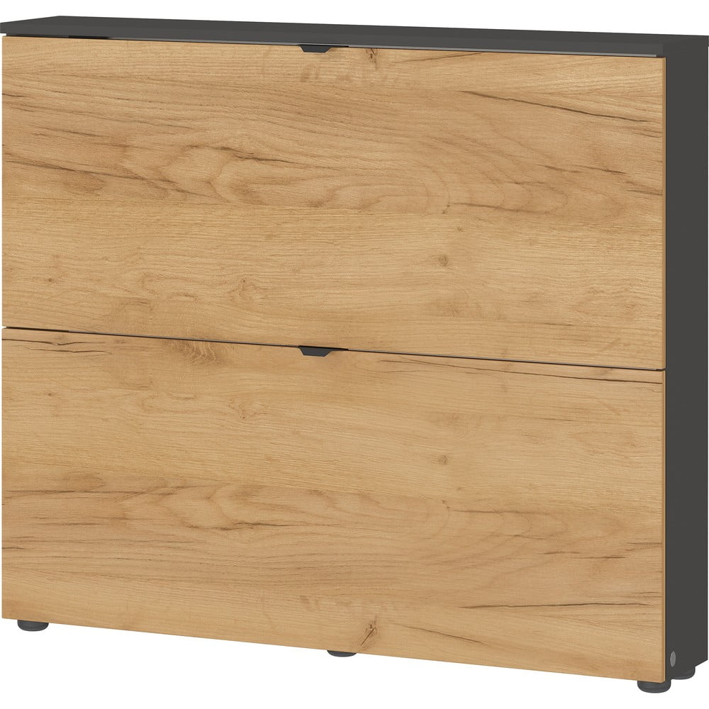 Scarpiera color antracite/di colore naturale con effetto rovere con ante ribaltabili/da parete 100x85x19 cm Renell – Germania | Scarpiere