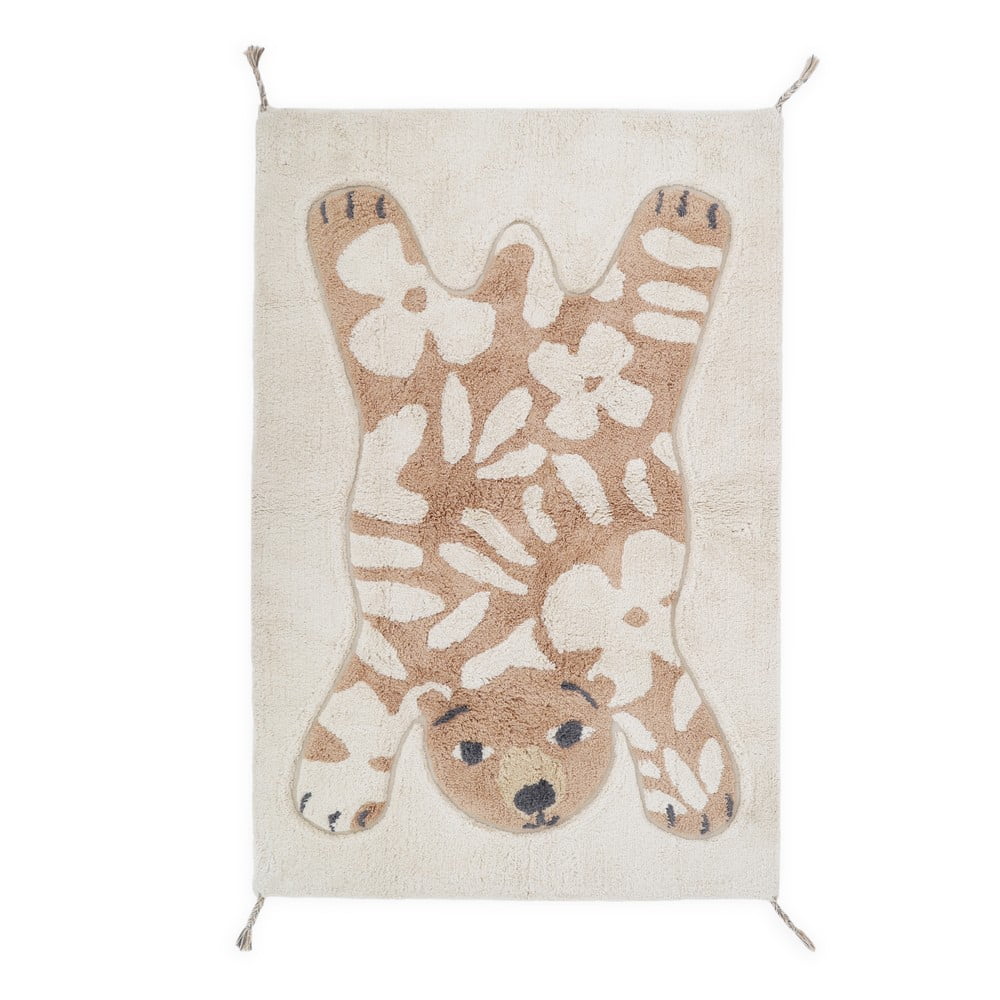 Tappeto per bambini beige/color crema in cotone lavabile e tessuto a mano 100x150 cm Flowerbear – Nattiot | Tappeti per bambini