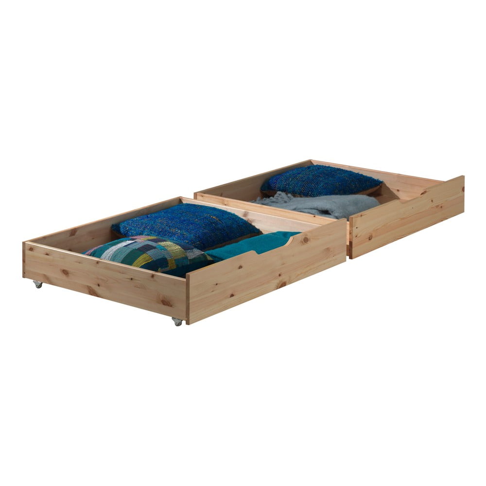 Set di 2 contenitori naturali sotto il letto Pino - Vipack | Cassetti sottoletto per bambini