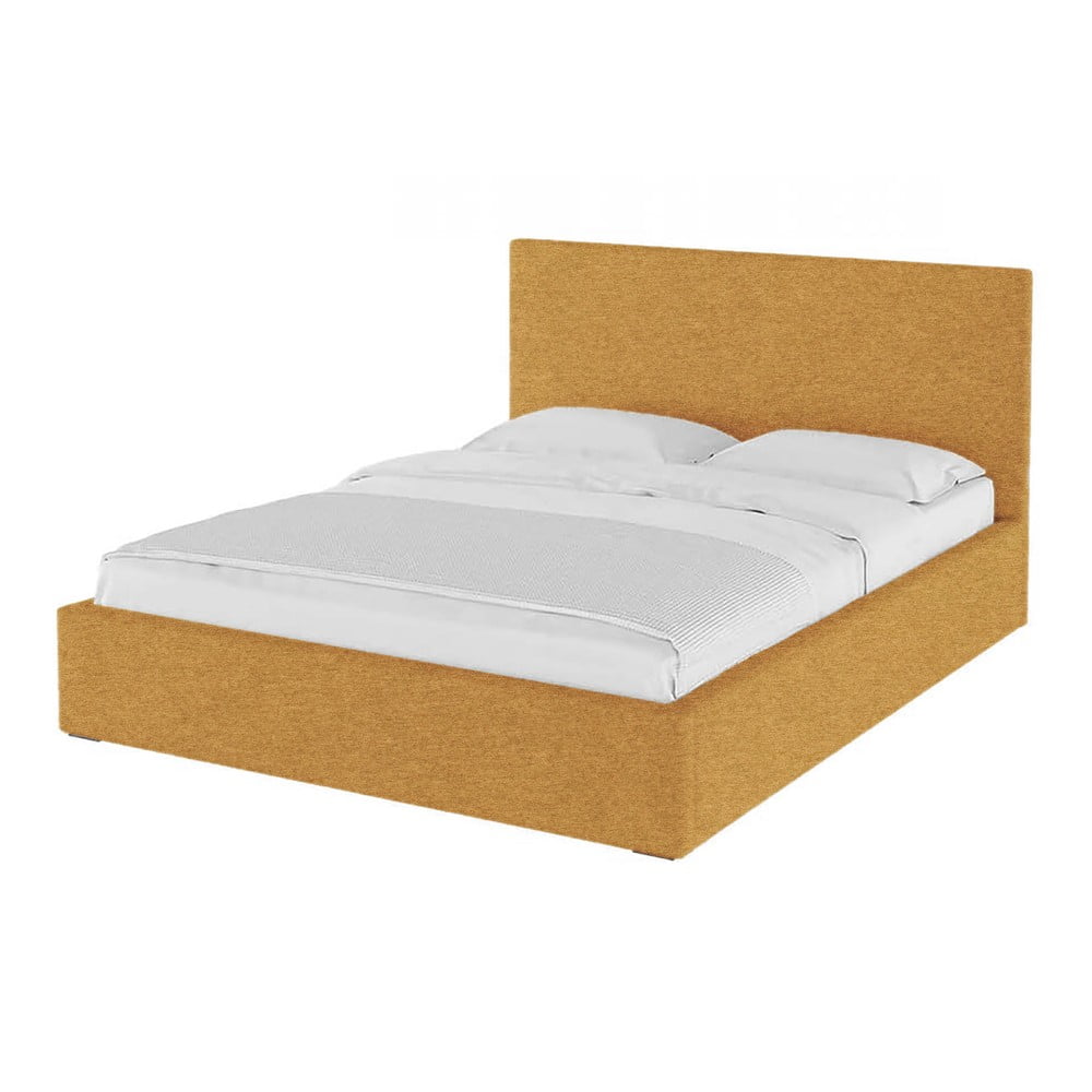 Letto matrimoniale imbottito giallo ocra con contenitore con rete inclusa 180x200 cm Bufo – MESONICA | Letti matrimoniali
