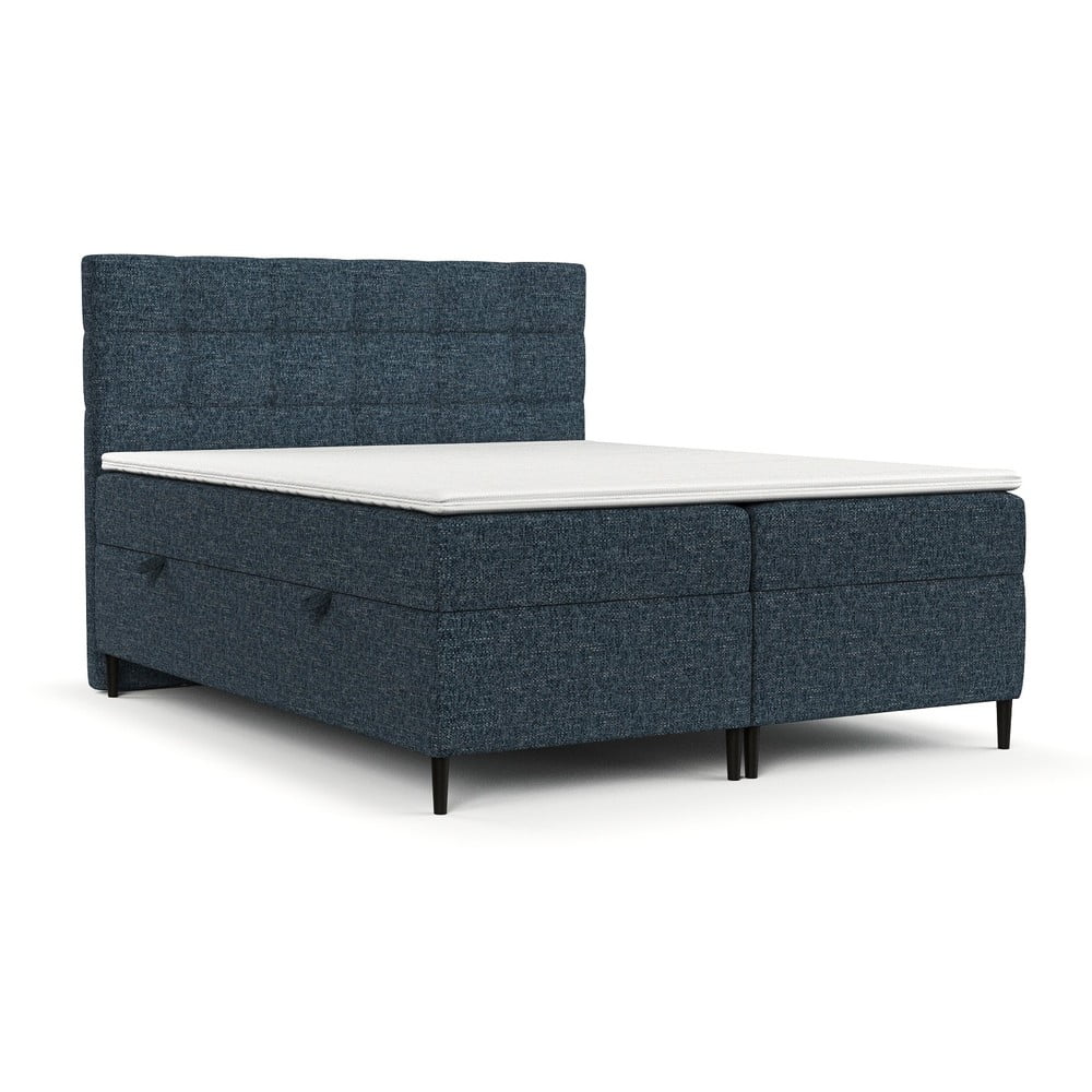 Letto boxspring blu scuro con contenitore 180x200 cm Urbaneo - Maison de Rêve | Letti boxspring